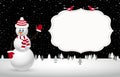 Christmas night landscape with snowman. vector illustration Royalty Free Stock Photo