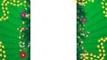 Christmas template with white large blank stripe in the middle decorated with Christmas tree branches, candy canes and garlands Royalty Free Stock Photo