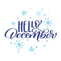 Christmas text Hello December on background of snowflakes. Vector illustration Print Design Royalty Free Stock Photo