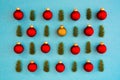 Christmas Texture, Red Ball And One Yellow, Branch, Frame, Turquoise Background Royalty Free Stock Photo