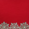 Christmas texture. Three large shiny snowflakes on a red background