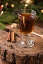 Spiced Apple Cider Mulled Sangria in glass cup on wooden background. Hot drinks for Christmas. Royalty Free Stock Photo