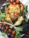 Christmas or Thanksgiving roast chicken turkey dinner - Aerial. Royalty Free Stock Photo