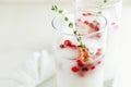 Christmas and thanksgiving vegan nonalcoholic cocktail white coconut margarita or punch with cranberries and thyme Royalty Free Stock Photo