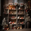 Christmas theme custom-made ,wood and reddecorations backdrop, composit image only