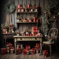 Christmas theme custom-made ,wood and reddecorations backdrop, composit image only