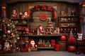 Christmas theme custom-made ,wood and reddecorations backdrop, composit image only Royalty Free Stock Photo