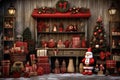 Christmas theme custom-made ,wood and reddecorations backdrop, composit image only