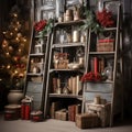 Christmas theme custom-made ,wood and reddecorations backdrop, composit image only