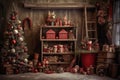 Christmas theme custom-made ,wood and reddecorations backdrop, composit image only Royalty Free Stock Photo