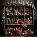 Christmas theme custom-made ,wood and reddecorations backdrop, composit image only