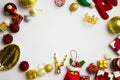 Christmas theme with red and golden ornaments and copy space. Royalty Free Stock Photo