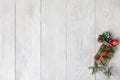 Christmas theme on white wood background with space for text Royalty Free Stock Photo