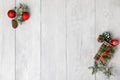 Christmas theme on white wood background with space for text Royalty Free Stock Photo