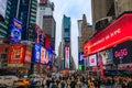 Christmas themed advertisement in iconic Times Square in Manhattan, New York USA