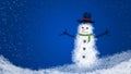 Christmas themed card, winter specific, snowflake, snowman and blue background