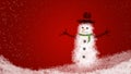 Christmas themed card, winter specific, snowflake, snowman and red background