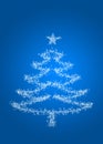 Christmas themed card, winter specific, snowflake, christmas tree and blue background