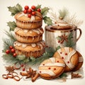 cute christmas cookies, cake, hot chocolate, cookie jar and teapot clipart