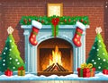 A Christmas-themed fireplace