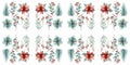 Christmas themed floral pattern seamless symmetrical on white