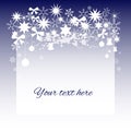 Christmas-themed card with snow and star elements; blue