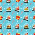 Christmas themed seamless pattern with cute fast food mascot Royalty Free Stock Photo