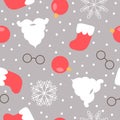 Christmas themed seamless pattern. Santas beard, glasses and boots