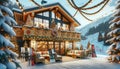 Christmas-themed ski resort scene. Royalty Free Stock Photo