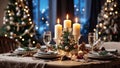 Christmas-Themed Table Setting for a Special Dinne. AI Generated Royalty Free Stock Photo