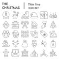 Christmas thin line icon set. Holiday and new year collection, vector sketches, logo illustrations, web symbols, linear