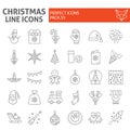 Christmas thin line icon set, holiday symbols collection, vector sketches, logo illustrations, new year signs linear Royalty Free Stock Photo