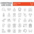 Christmas thin line icon set, holiday symbols collection, vector sketches, logo illustrations, new year signs linear Royalty Free Stock Photo