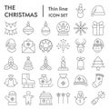 Christmas thin line icon set, holiday symbols collection, vector sketches, logo illustrations, winter signs linear Royalty Free Stock Photo