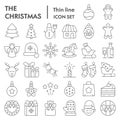 Christmas thin line icon set, xmas symbols collection, vector sketches, logo illustrations, winter signs linear Royalty Free Stock Photo