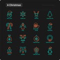Christmas thin line icons set: Santa Claus, snowflake, reindeer, wreath, bells, decoration, candy cane, polar bear in hat, angel, Royalty Free Stock Photo