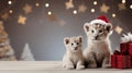 Christmas tigers in santa costume. festive holiday animal. Royalty Free Stock Photo