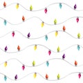 Christmas tile background with electric lamp garland. Seamless New Years party pattern.