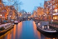 Christmas time in Amsterdam the Netherlands at dusk Royalty Free Stock Photo