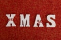 Christmas time banner template on red background. New Year decoration. Xmas white word. Flat-lay. New Year concept.