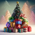 Christmas time, Christmas tree with gift box presente Royalty Free Stock Photo