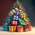 Christmas time, Christmas tree with gift box presente Royalty Free Stock Photo