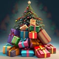 Christmas time, Christmas tree with gift box presente Royalty Free Stock Photo