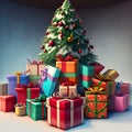 Christmas time, Christmas tree with gift box presente Royalty Free Stock Photo