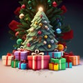 Christmas time, Christmas tree with gift box presente Royalty Free Stock Photo