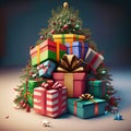Christmas time, Christmas tree with gift box presente Royalty Free Stock Photo