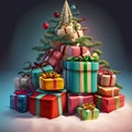 Christmas time, Christmas tree with gift box presente Royalty Free Stock Photo