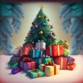 Christmas time, Christmas tree with gift box presente Royalty Free Stock Photo