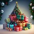 Christmas time, Christmas tree with gift box presente Royalty Free Stock Photo