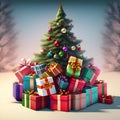 Christmas time, Christmas tree with gift box presente Royalty Free Stock Photo